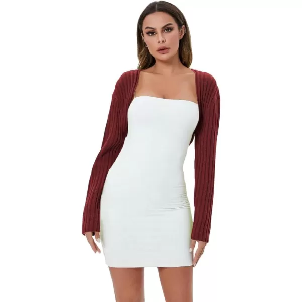 WDIRARA Women's Open Front Drop Shoulder Rib-Knit Long Sleeve Cropped Cardigan Shrug