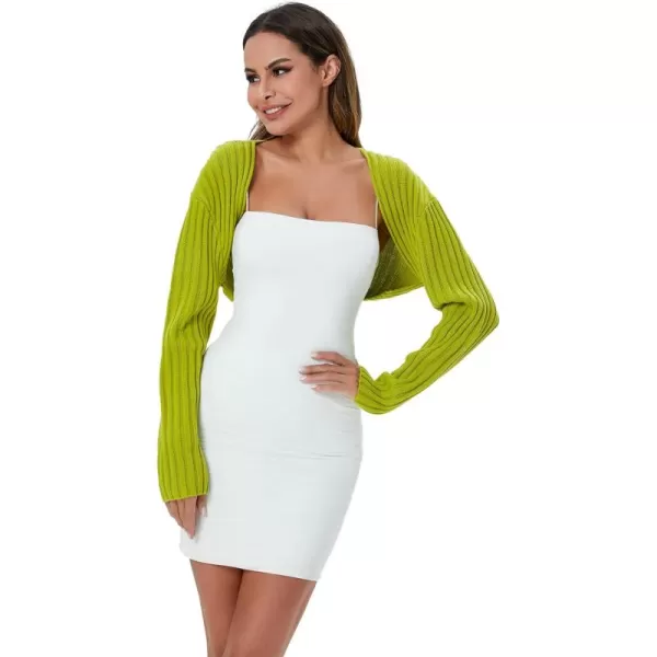 WDIRARA Women's Open Front Drop Shoulder Rib-Knit Long Sleeve Cropped Cardigan Shrug
