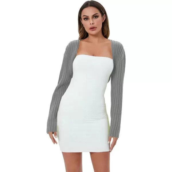 WDIRARA Women's Open Front Drop Shoulder Rib-Knit Long Sleeve Cropped Cardigan Shrug