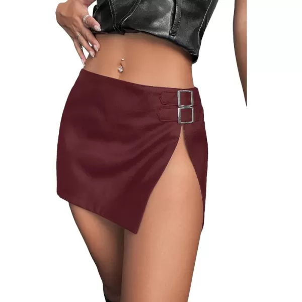 WDIRARA Women's PU Leather High Waisted Slit Zip Fly Sexy Party Club Mini Skirt