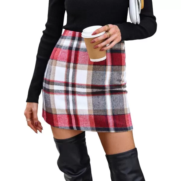 WDIRARA Women's Plaid High Waist Bodycon Skirt Casual Stretch Short Skirts