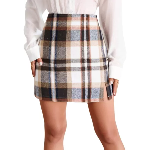 WDIRARA Women's Plaid High Waist Bodycon Skirt Casual Stretch Short Skirts