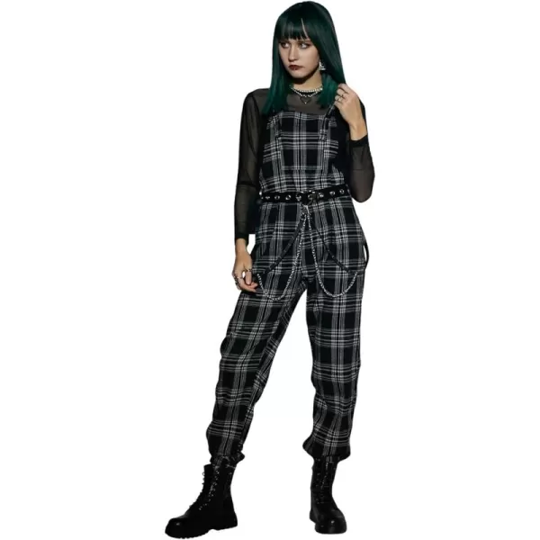 WDIRARA Women's Plaid Overall Straps High Waist Pinafore Casual Jumpsuit with Pocket