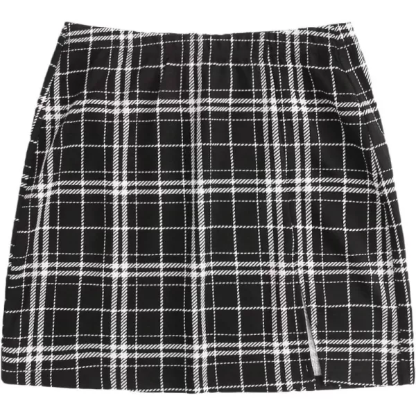 WDIRARA Women's Plaid Skirt High Waist Split Front Zip Up Mini Bodycon Skirt