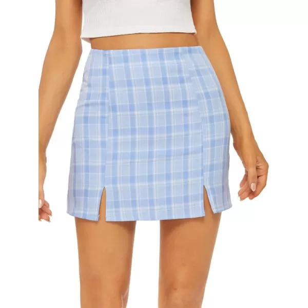 WDIRARA Women's Plaid Skirt High Waist Split Front Zip Up Mini Bodycon Skirt