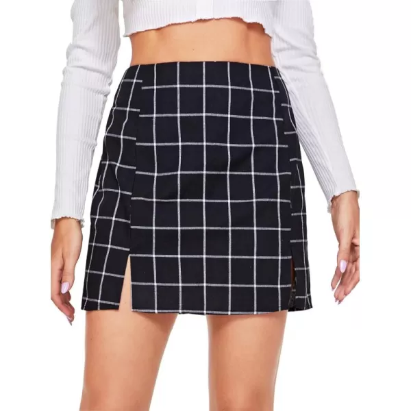 WDIRARA Women's Plaid Skirt High Waist Split Front Zip Up Mini Bodycon Skirt