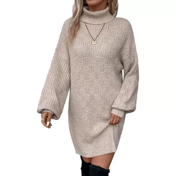 WDIRARA Women's Plaid Tweed Mock Neck Lantern Long Sleeve Dress Casual A Line Dresses