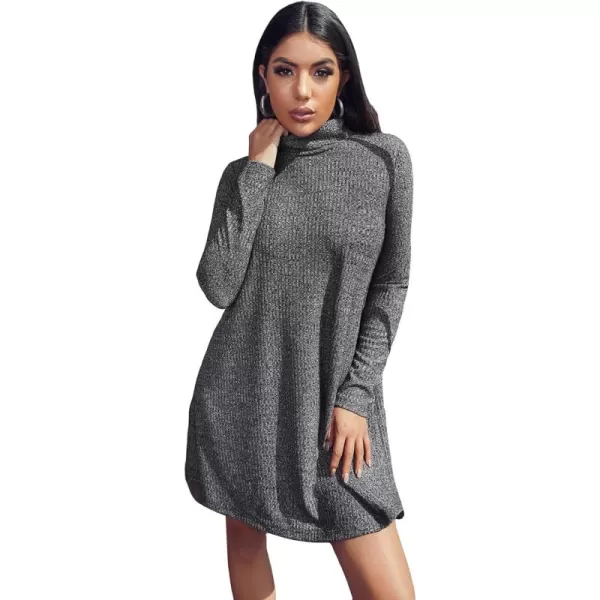 WDIRARA Women's Plaid Tweed Mock Neck Lantern Long Sleeve Dress Casual A Line Dresses