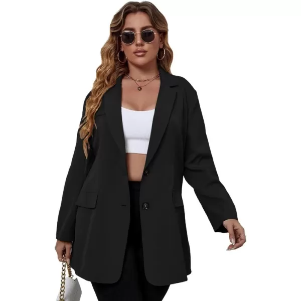 WDIRARA Women's Plus Size Button Front Long Sleeve Blazer Work Office Jacket