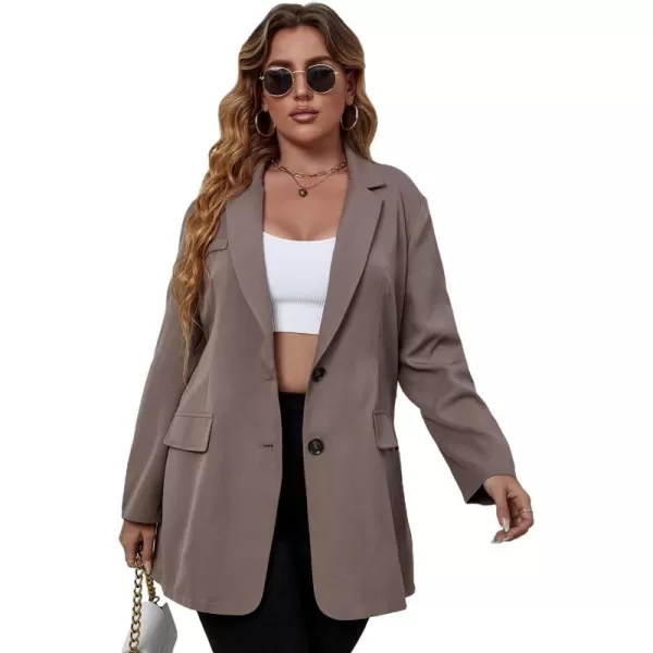 WDIRARA Women's Plus Size Button Front Long Sleeve Blazer Work Office Jacket