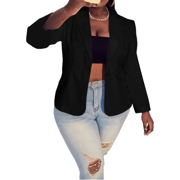 WDIRARA Women's Plus Size Button Front Long Sleeve Office Blazer Casual Jacket