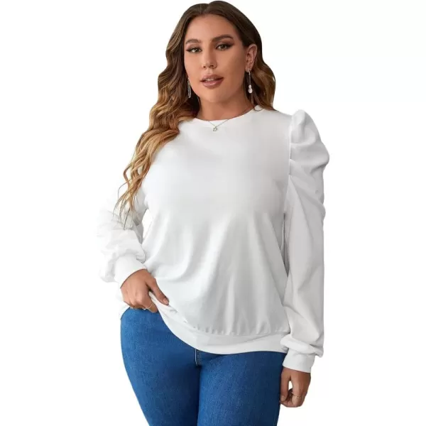 WDIRARA Women's Plus Size Casual Solid Puff Long Sleeve Crewneck Pullover Sweatshirt