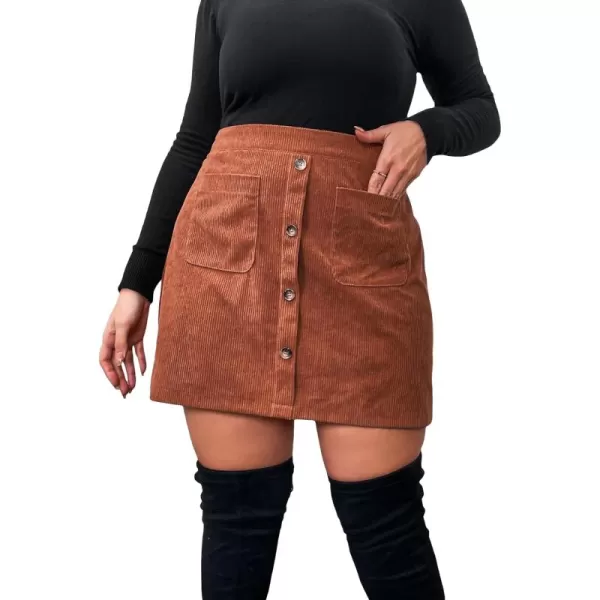 WDIRARA Women's Plus Size Corduroy Skirt A Line Flare High Waisted Button Mini Skirt