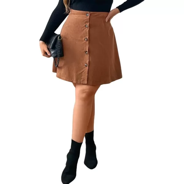 WDIRARA Women's Plus Size Corduroy Skirt A Line Flare High Waisted Button Mini Skirt