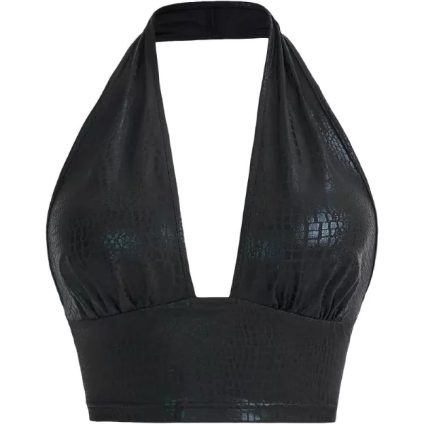 WDIRARA Women's Plus Size Crocodile Pattern Deep V Neck Sleeveless Party Crop Halter Top