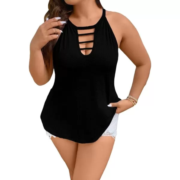 WDIRARA Women's Plus Size Cut Out Front Shirt Halter Top Tank Sleeveless Tops