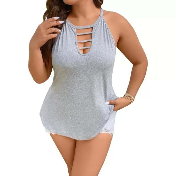 WDIRARA Women's Plus Size Cut Out Front Shirt Halter Top Tank Sleeveless Tops
