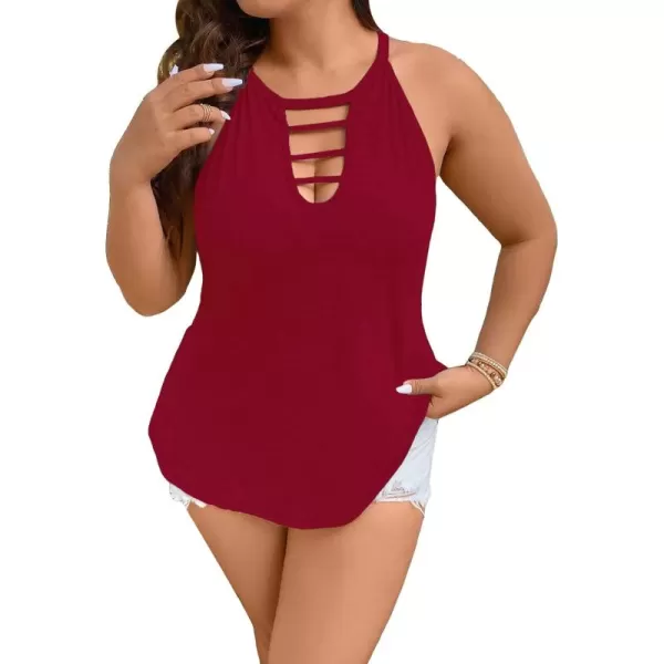 WDIRARA Women's Plus Size Cut Out Front Shirt Halter Top Tank Sleeveless Tops