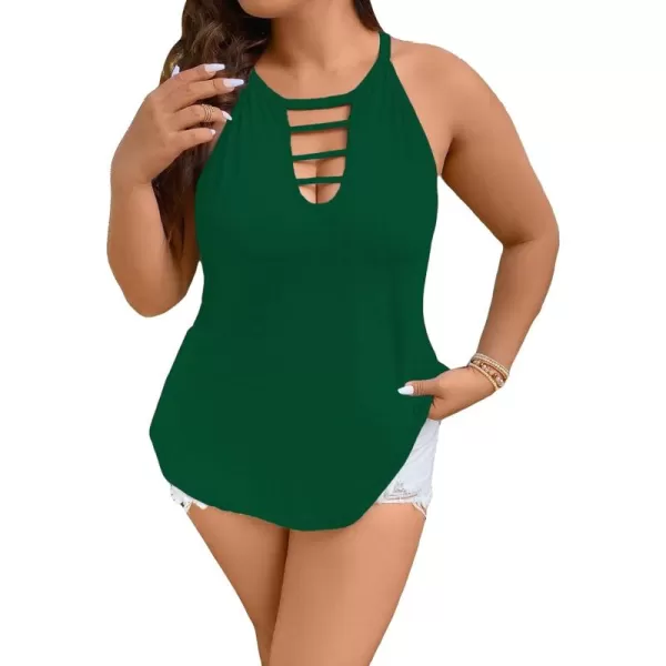 WDIRARA Women's Plus Size Cut Out Front Shirt Halter Top Tank Sleeveless Tops