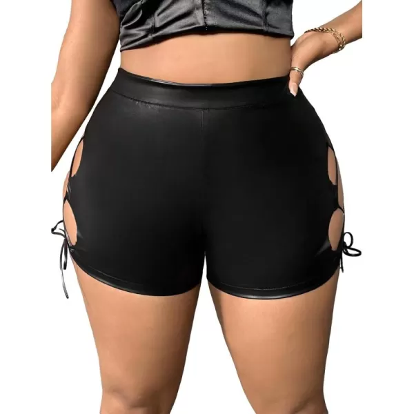 WDIRARA Women's Plus Size Cut Out Lace Up Side PU Leather High Waist Straight Leg Shorts