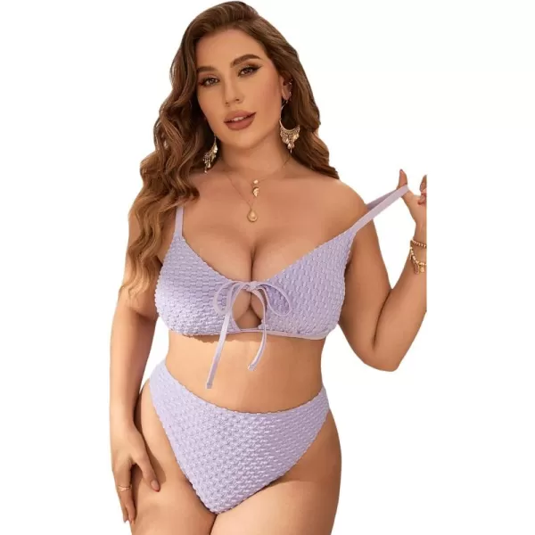 WDIRARA Women's Plus Size Cut Out Tie Front Bikini Top Swimwear Bathing Suit Tops