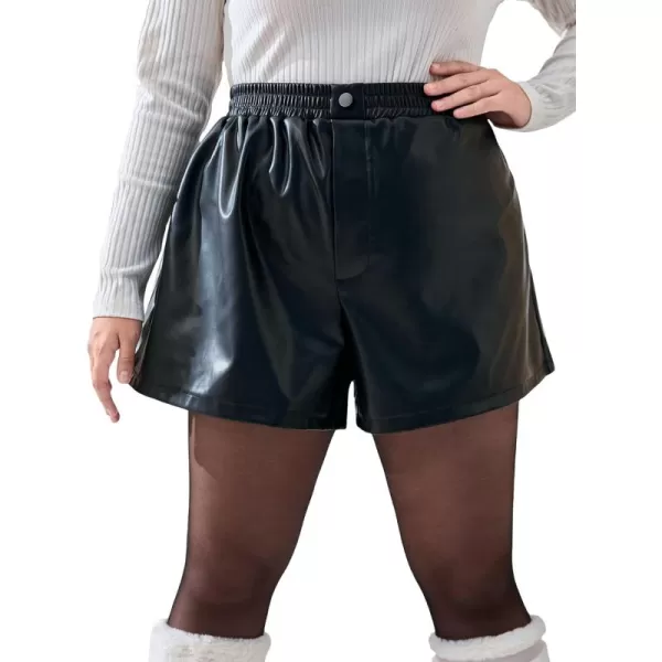 WDIRARA Women's Plus Size Elastic Waist Button Wide Leg Pu Leather Shorts