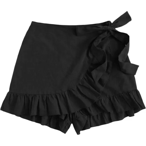 WDIRARA Women's Plus Size Elastic Waist Wrap Tie Side Ruffle Trim Skort Skirt Shorts