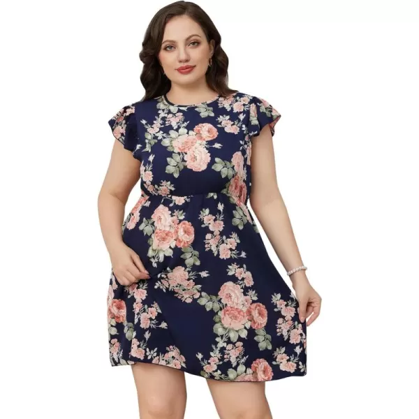 WDIRARA Women's Plus Size Floral Print Cap Sleeve Summer Casual Short A Line Dress