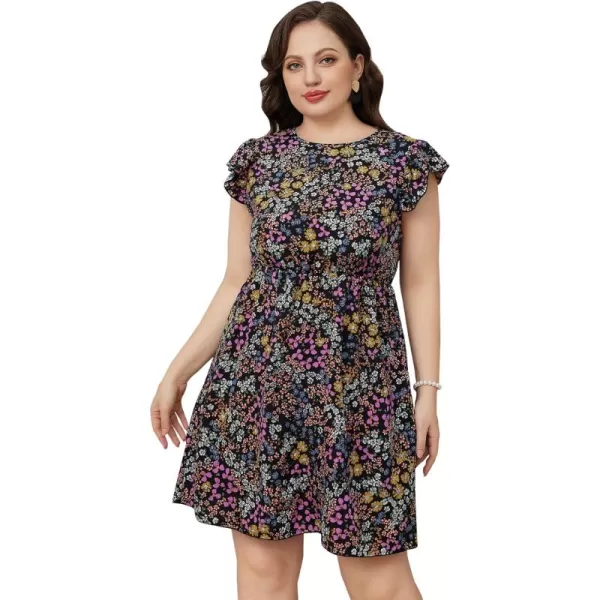 WDIRARA Women's Plus Size Floral Print Cap Sleeve Summer Casual Short A Line Dress