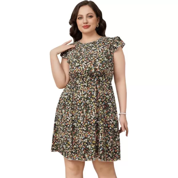WDIRARA Women's Plus Size Floral Print Cap Sleeve Summer Casual Short A Line Dress