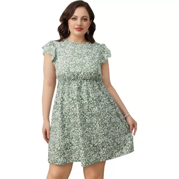 WDIRARA Women's Plus Size Floral Print Cap Sleeve Summer Casual Short A Line Dress
