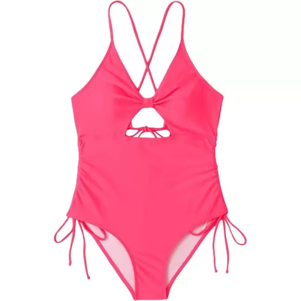 WDIRARA Women's Plus Size Floral Print Cutout Drawstring One Piece Swimsuit Monokini