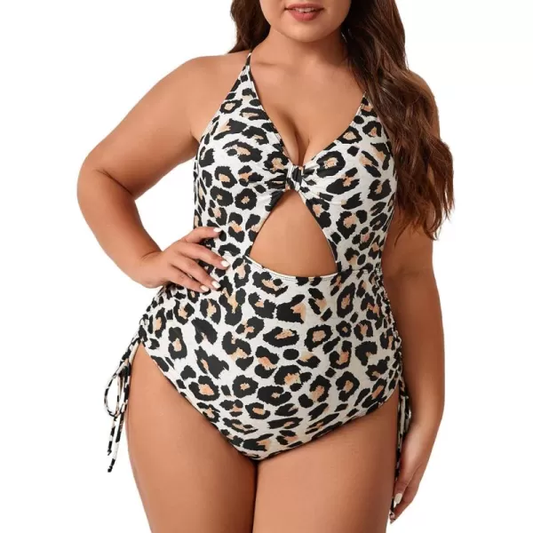 WDIRARA Women's Plus Size Floral Print Cutout Drawstring One Piece Swimsuit Monokini