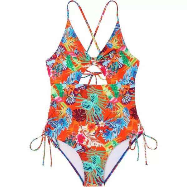 WDIRARA Women's Plus Size Floral Print Cutout Drawstring One Piece Swimsuit Monokini