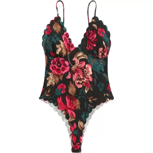 WDIRARA Women's Plus Size Floral Spaghetti Strap Camisole Scallop Trim Cami Bodysuit Top