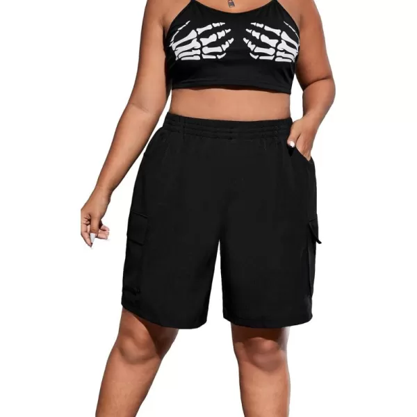 WDIRARA Women's Plus Size High Waist Bermuda Casual Cargo Shorts with Pockets