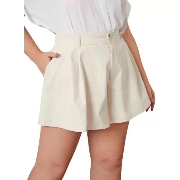 WDIRARA Women's Plus Size High Waist Button Pleated Wide Leg Shorts with Pockets