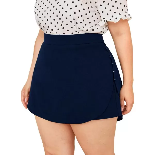 WDIRARA Women's Plus Size High Waist Button Side Skort Casual Skirt Shorts