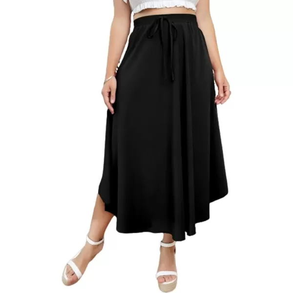 WDIRARA Women's Plus Size High Waist Flared Tie Front Casual Swing Skirt Maxi Draped Skirt for Women