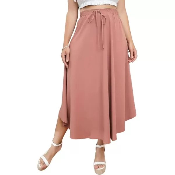 WDIRARA Women's Plus Size High Waist Flared Tie Front Casual Swing Skirt Maxi Draped Skirt for Women