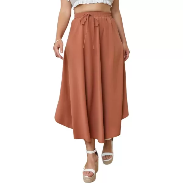 WDIRARA Women's Plus Size High Waist Flared Tie Front Casual Swing Skirt Maxi Draped Skirt for Women