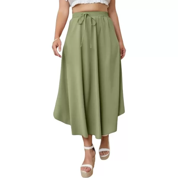 WDIRARA Women's Plus Size High Waist Flared Tie Front Casual Swing Skirt Maxi Draped Skirt for Women