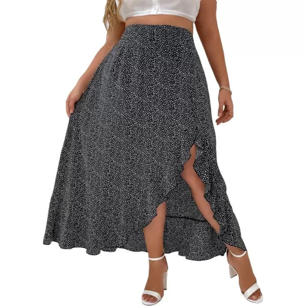 WDIRARA Women's Plus Size High Waist Fringe Trim Layered Split Hem Solid Elegant Midi Skirt