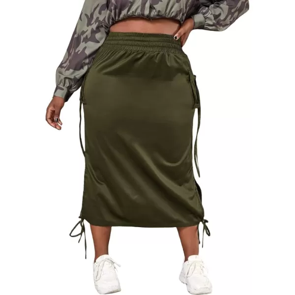 WDIRARA Women's Plus Size High Waist Knot Split Side Cargo Skirt with Pockets