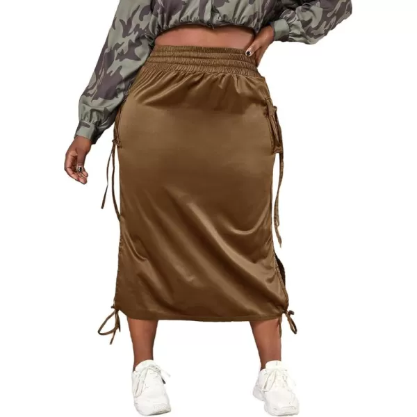WDIRARA Women's Plus Size High Waist Knot Split Side Cargo Skirt with Pockets