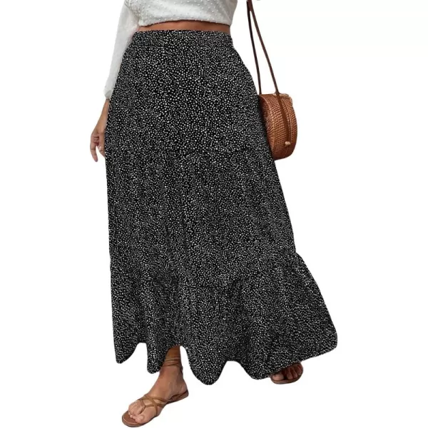 WDIRARA Women's Plus Size High Waisted Flowy Tiered Skirt Printed Ruffle Maxi Skirt