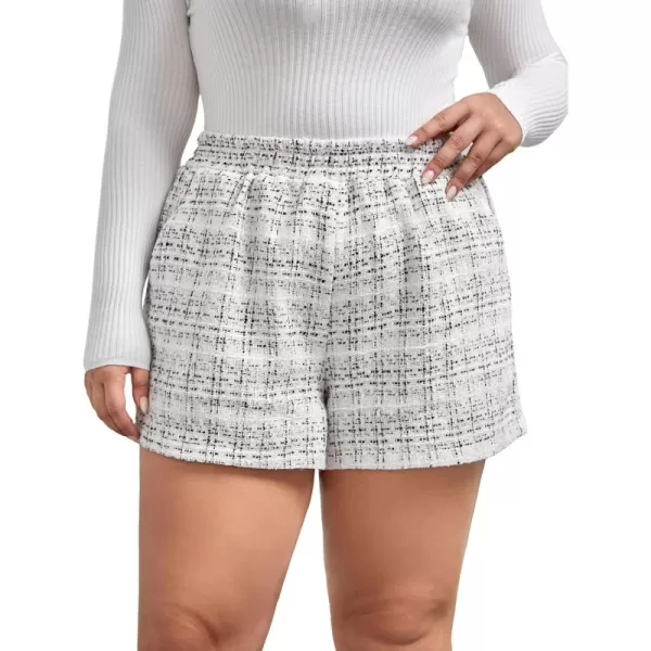 WDIRARA Women's Plus Size High Waisted Plaid Straight Leg Tweed Shorts with Pocket