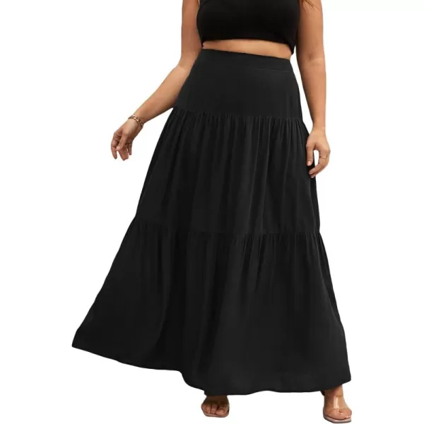 WDIRARA Women's Plus Size High Waisted Tiered Flowy Simple Boho Maxi Ruffle Skirt