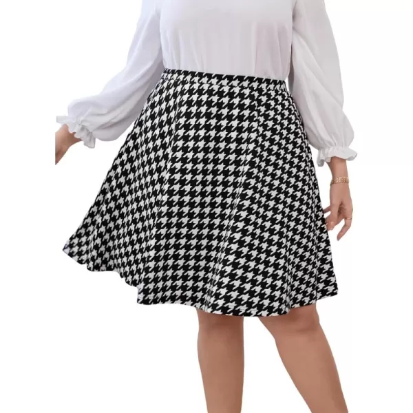 WDIRARA Women's Plus Size Houndstooth Elegant A Line High Waisted Belted Mini Skirt