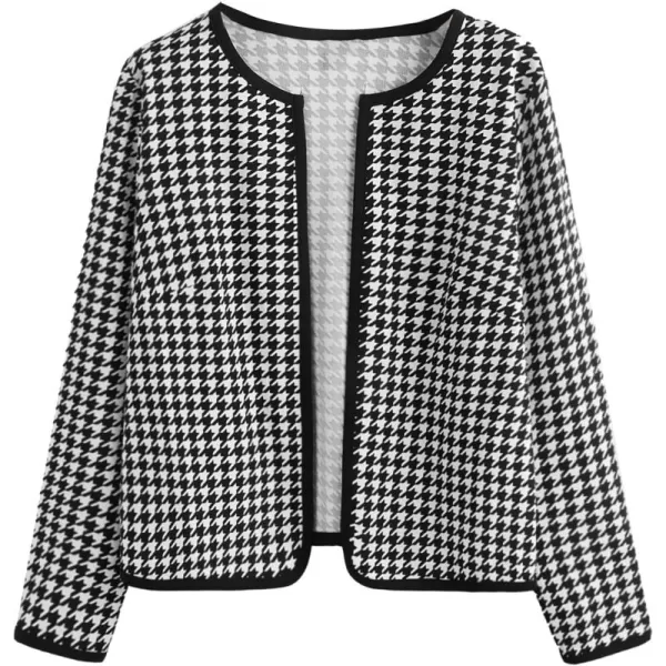 WDIRARA Women's Plus Size Houndstooth Open Front Long Sleeve Jacket Outerwear